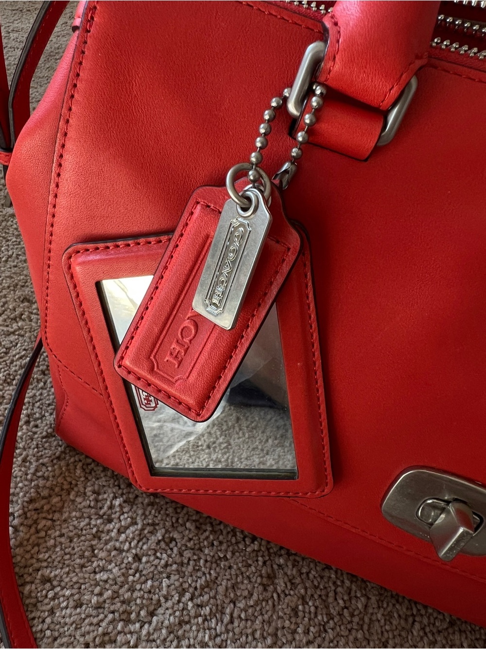 Coach Red Leather Shoulder Satchel with Turn-Lock - Picture 4 of 5